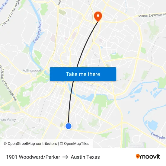 1901 Woodward/Parker to Austin Texas map