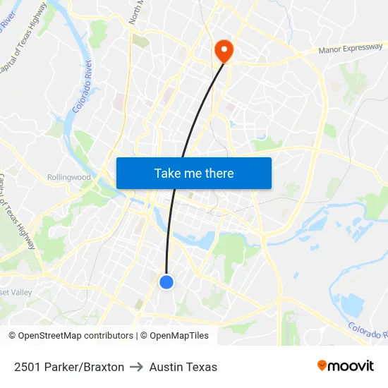 2501 Parker/Braxton to Austin Texas map