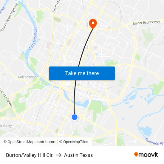 Burton/Valley Hill Cir. to Austin Texas map
