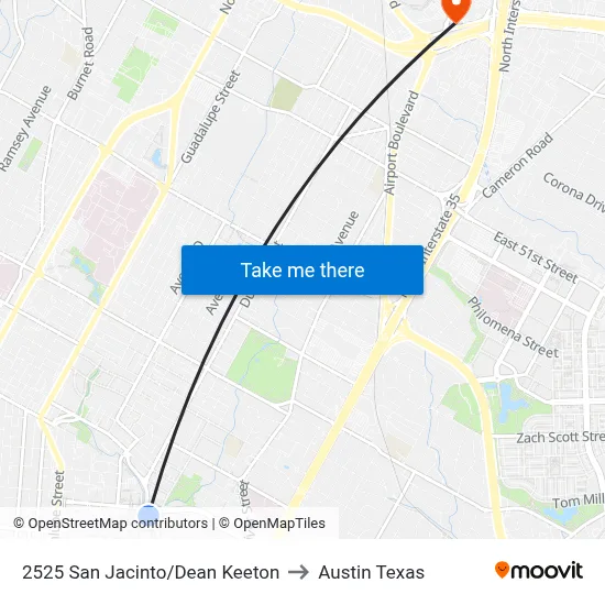 2525 San Jacinto/Dean Keeton to Austin Texas map