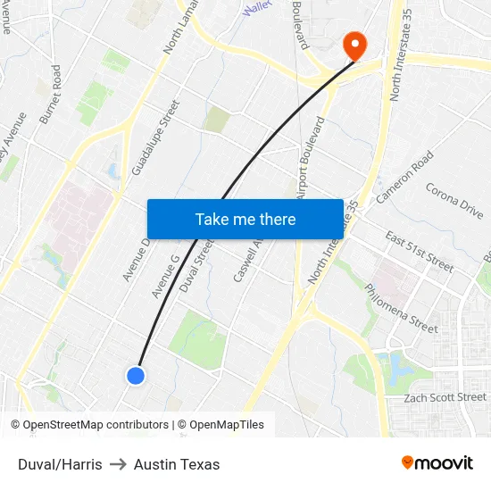 Duval/Harris to Austin Texas map