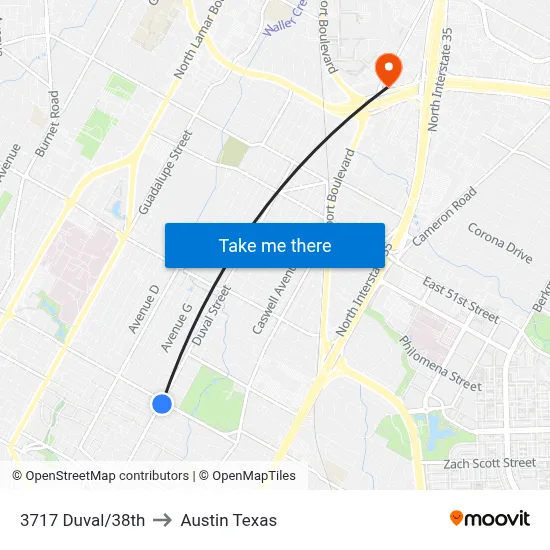 3717 Duval/38th to Austin Texas map