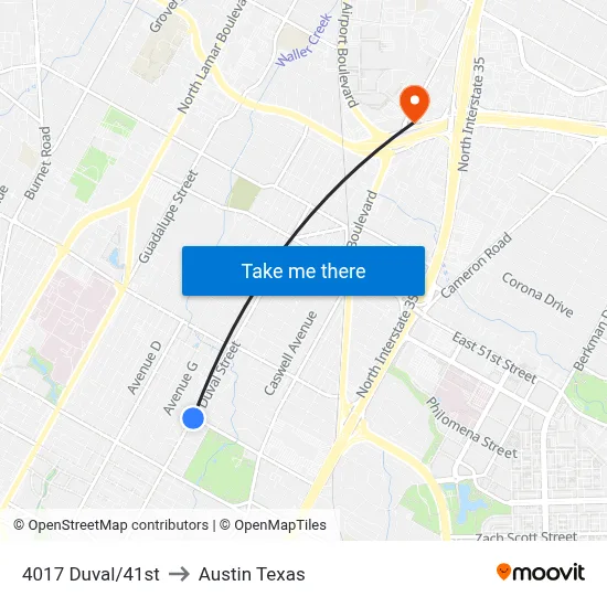 4017 Duval/41st to Austin Texas map