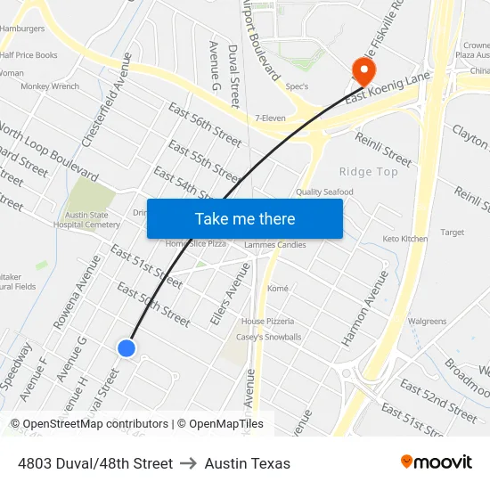 4803 Duval/48th Street to Austin Texas map