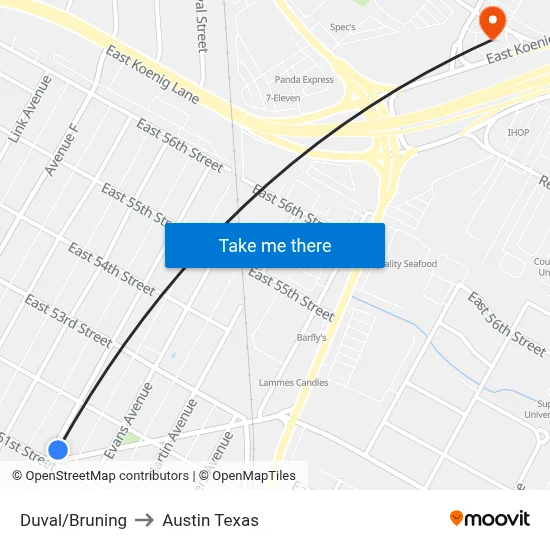 Duval/Bruning to Austin Texas map