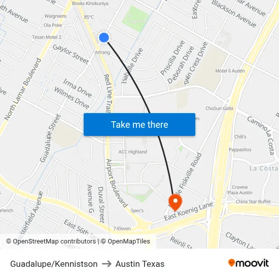 Guadalupe/Kennistson to Austin Texas map