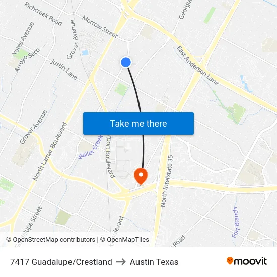 7417 Guadalupe/Crestland to Austin Texas map