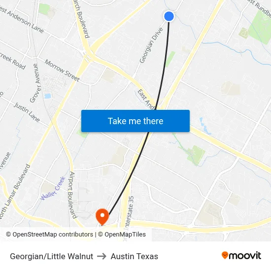 Georgian/Little Walnut to Austin Texas map