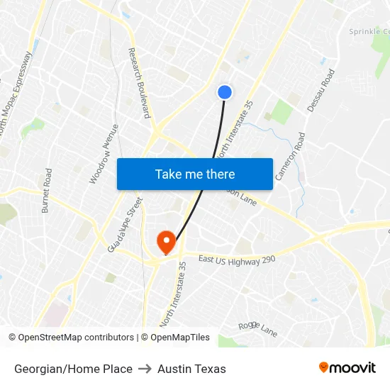 Georgian/Home Place to Austin Texas map