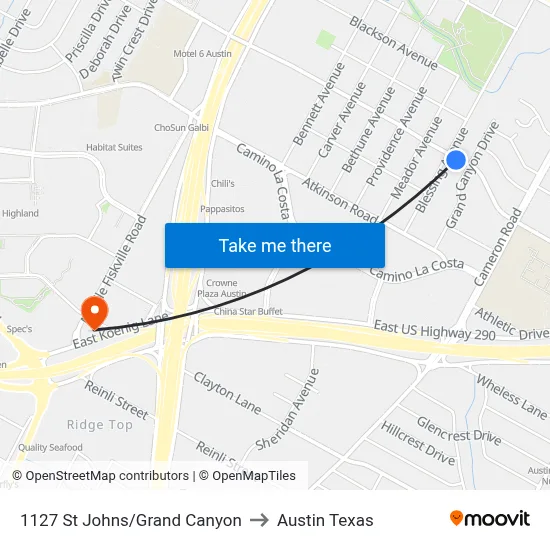 1127 St Johns/Grand Canyon to Austin Texas map
