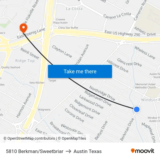 5810 Berkman/Sweetbriar to Austin Texas map