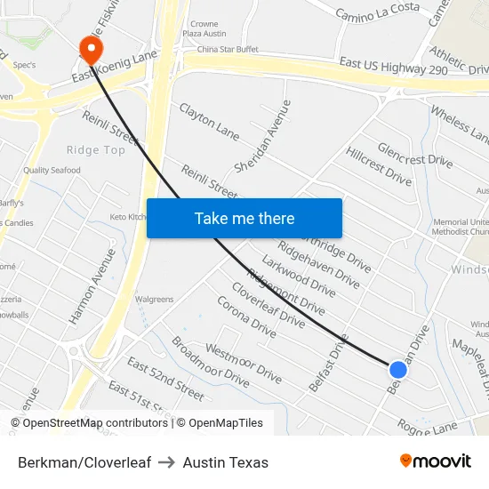 Berkman/Cloverleaf to Austin Texas map