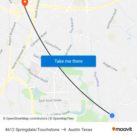 4612 Springdale/Touchstone to Austin Texas map