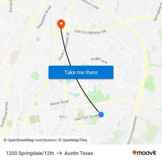1200 Springdale/12th to Austin Texas map