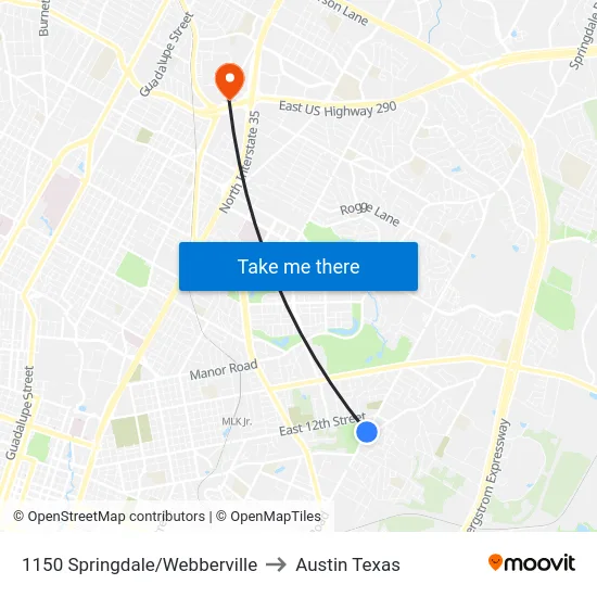 1150 Springdale/Webberville to Austin Texas map