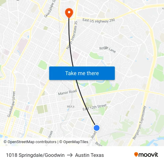 1018 Springdale/Goodwin to Austin Texas map