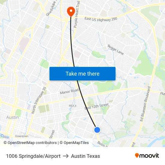 1006 Springdale/Airport to Austin Texas map