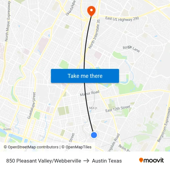 850 Pleasant Valley/Webberville to Austin Texas map