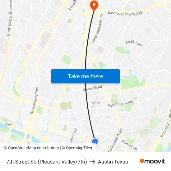 7th Street Sb (Pleasant Valley/7th) to Austin Texas map