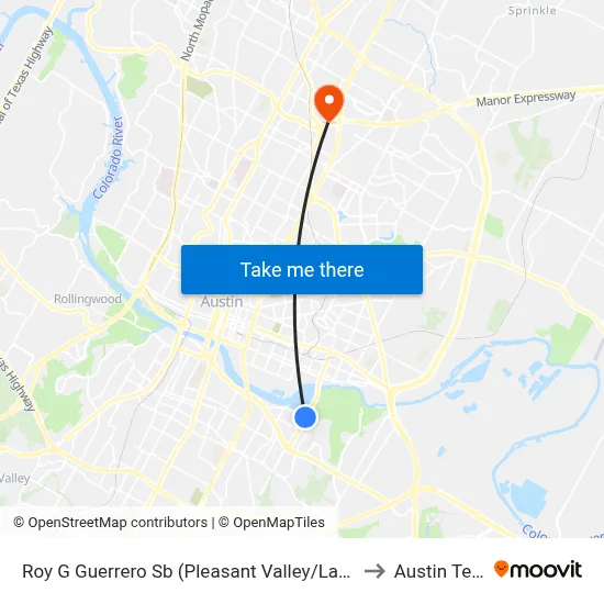 Roy G Guerrero Sb (Pleasant Valley/Lakeshore) to Austin Texas map