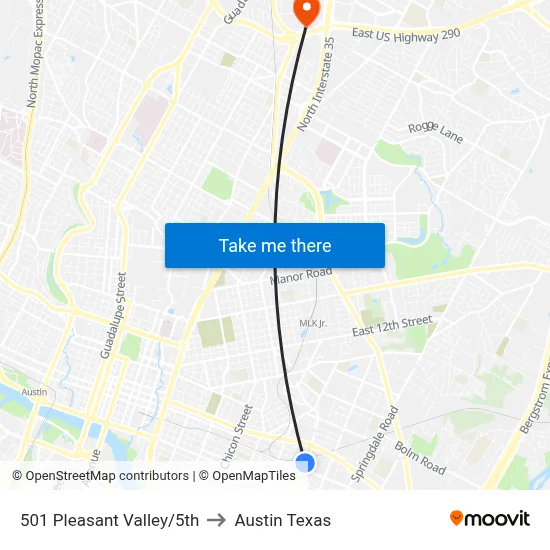 501 Pleasant Valley/5th to Austin Texas map
