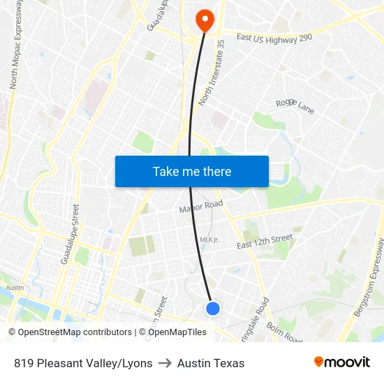 819 Pleasant Valley/Lyons to Austin Texas map