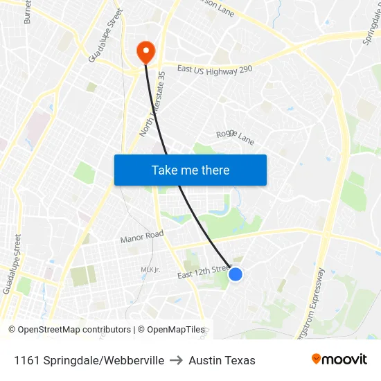 1161 Springdale/Webberville to Austin Texas map