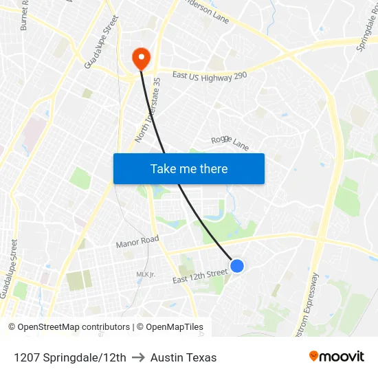 1207 Springdale/12th to Austin Texas map