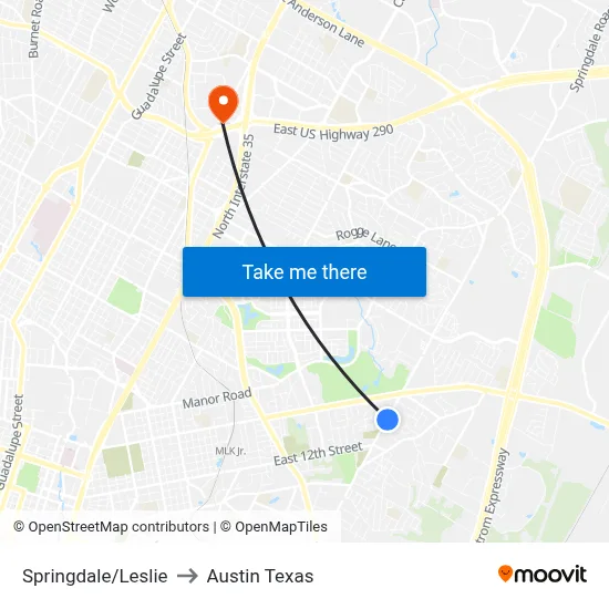 Springdale/Leslie to Austin Texas map