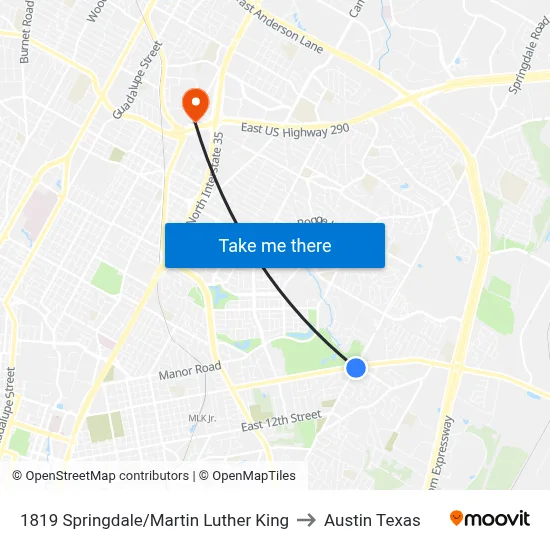 1819 Springdale/Martin Luther King to Austin Texas map