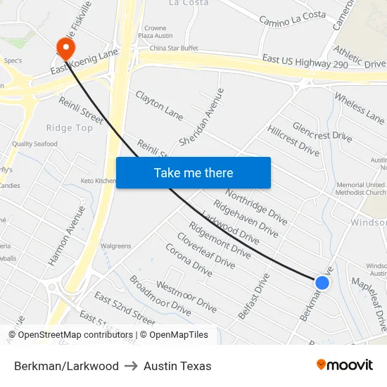 Berkman/Larkwood to Austin Texas map