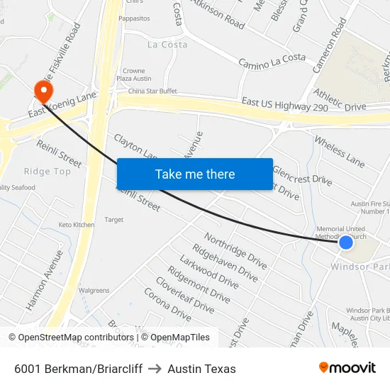 6001 Berkman/Briarcliff to Austin Texas map