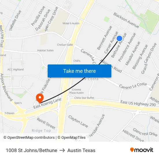 1008 St Johns/Bethune to Austin Texas map