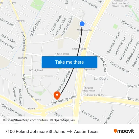 7100 Roland Johnson/St Johns to Austin Texas map