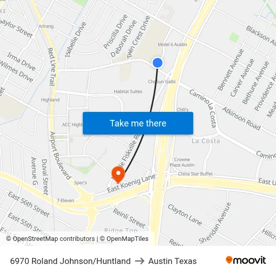 6970 Roland Johnson/Huntland to Austin Texas map