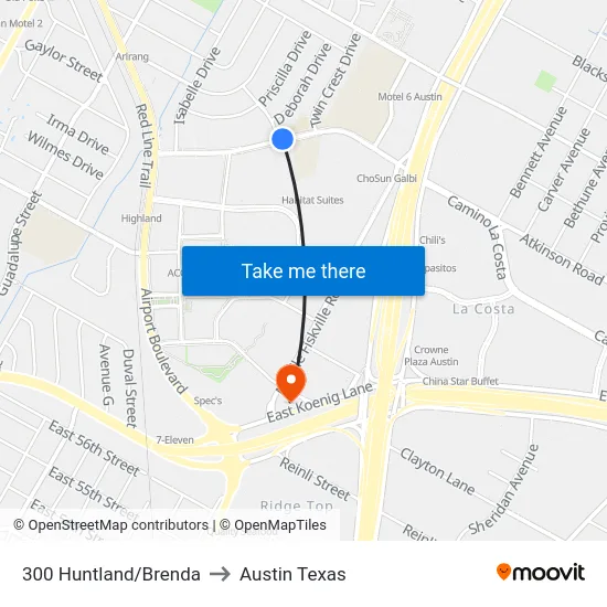 300 Huntland/Brenda to Austin Texas map
