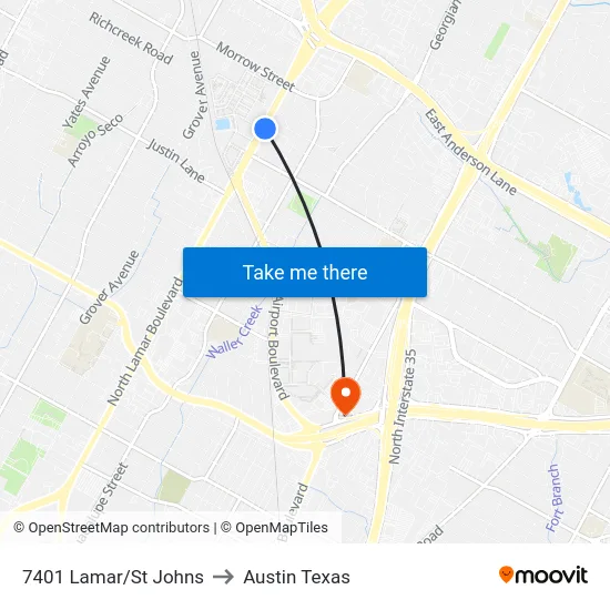 7401 Lamar/St Johns to Austin Texas map