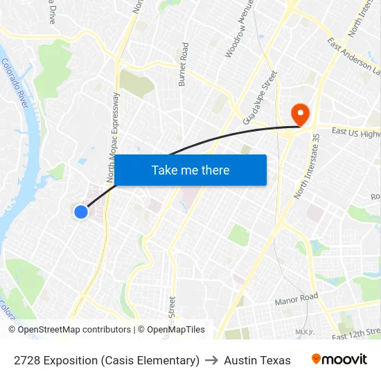 2728 Exposition (Casis Elementary) to Austin Texas map