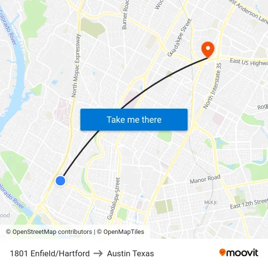 1801 Enfield/Hartford to Austin Texas map