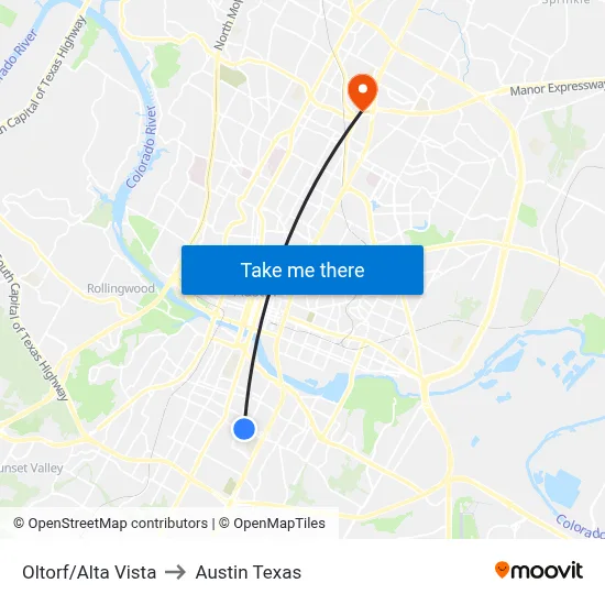Oltorf/Alta Vista to Austin Texas map