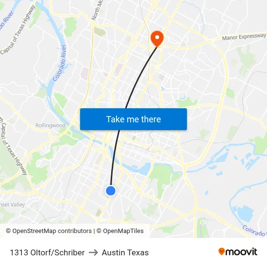 1313 Oltorf/Schriber to Austin Texas map