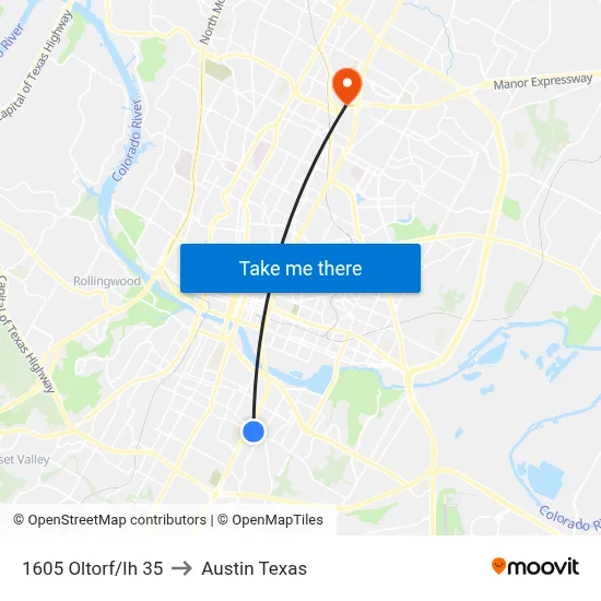 1605 Oltorf/Ih 35 to Austin Texas map