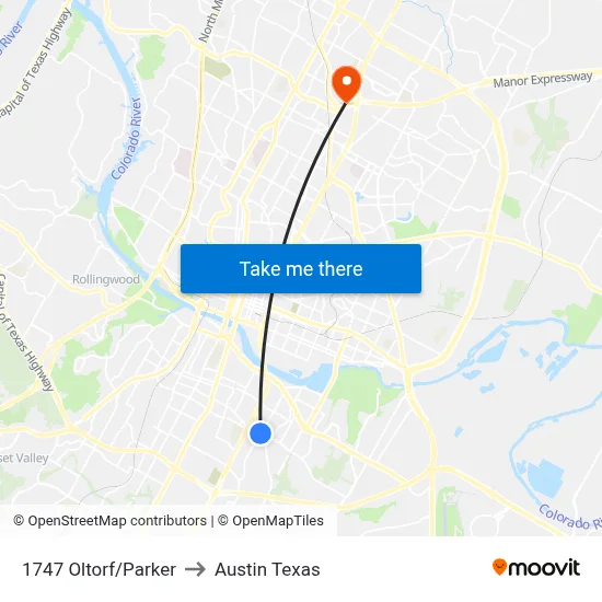 1747 Oltorf/Parker to Austin Texas map