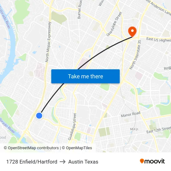 1728 Enfield/Hartford to Austin Texas map