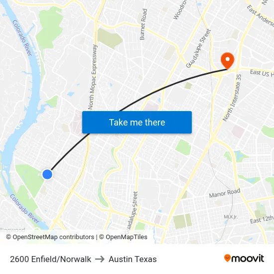 2600 Enfield/Norwalk to Austin Texas map