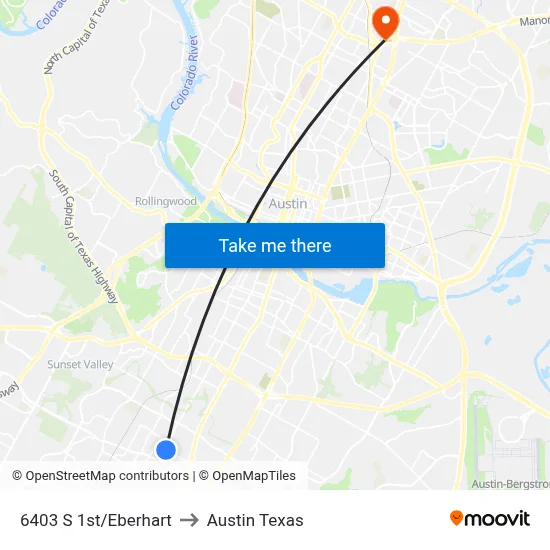 6403 S 1st/Eberhart to Austin Texas map