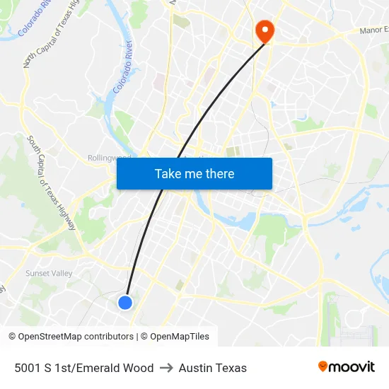 5001 S 1st/Emerald Wood to Austin Texas map