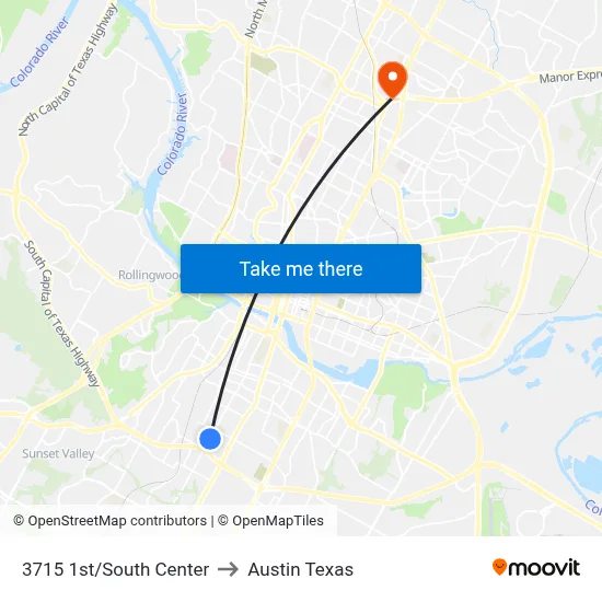 3715 1st/South Center to Austin Texas map