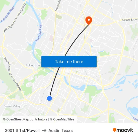 3001 S 1st/Powell to Austin Texas map