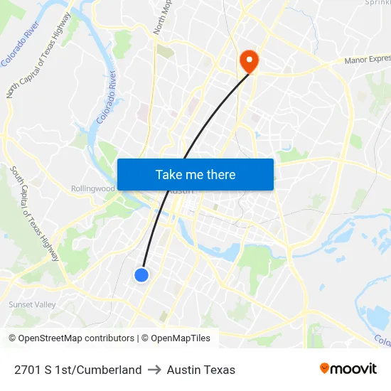 2701 S 1st/Cumberland to Austin Texas map